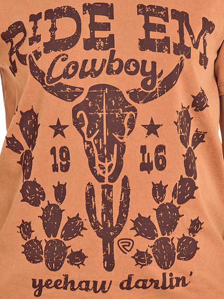 Rock & Roll Denim BW21T07952 Womens Western Graphic Tee Burnt Orange front close up. If you need any assistance with this item or the purchase of this item please call us at five six one seven four eight eight eight zero one Monday through Saturday 10:00a.m EST to 8:00 p.m EST