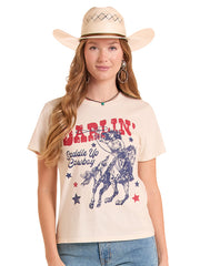 Rock & Roll Denim BW21T08891 Womens Western Graphic Tee Natural front view. If you need any assistance with this item or the purchase of this item please call us at five six one seven four eight eight eight zero one Monday through Saturday 10:00a.m EST to 8:00 p.m EST