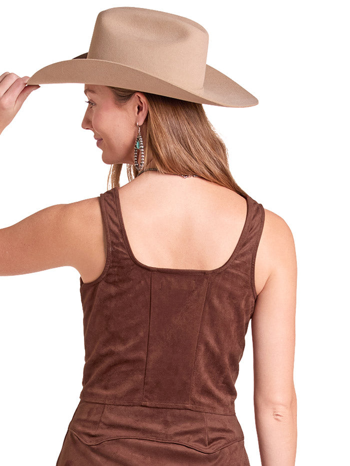 Rock & Roll Denim BW50T08098 Womens Embroidered Microsuede Top Brown front view. If you need any assistance with this item or the purchase of this item please call us at five six one seven four eight eight eight zero one Monday through Saturday 10:00a.m EST to 8:00 p.m EST