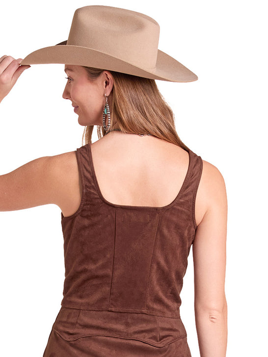 Rock & Roll Denim BW50T08098 Womens Embroidered Microsuede Top Brown back view. If you need any assistance with this item or the purchase of this item please call us at five six one seven four eight eight eight zero one Monday through Saturday 10:00a.m EST to 8:00 p.m EST