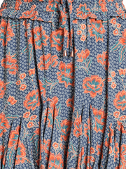 Rock & Roll Denim BW69B08086 Womens Floral Print Godet Skirt Navy fabric close up.If you need any assistance with this item or the purchase of this item please call us at five six one seven four eight eight eight zero one Monday through Saturday 10:00a.m EST to 8:00 p.m EST