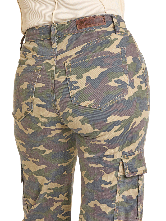 Rock & Roll Denim BW6HD07900 Womens Relaxed Cargo Flare Jean Camo front view. If you need any assistance with this item or the purchase of this item please call us at five six one seven four eight eight eight zero one Monday through Saturday 10:00a.m EST to 8:00 p.m EST
