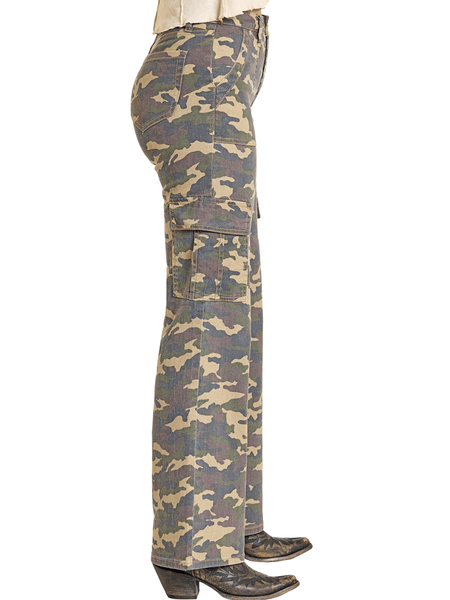 Rock & Roll Denim BW6HD07900 Womens Relaxed Cargo Flare Jean Camo side view. If you need any assistance with this item or the purchase of this item please call us at five six one seven four eight eight eight zero one Monday through Saturday 10:00a.m EST to 8:00 p.m EST

