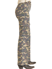 Rock & Roll Denim BW6HD07900 Womens Relaxed Cargo Flare Jean Camo side view. If you need any assistance with this item or the purchase of this item please call us at five six one seven four eight eight eight zero one Monday through Saturday 10:00a.m EST to 8:00 p.m EST
