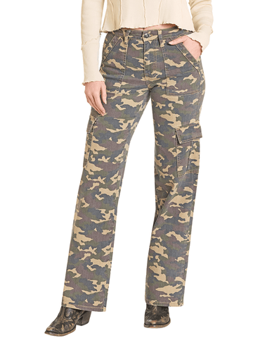 Rock & Roll Denim BW6HD07900 Womens Relaxed Cargo Flare Jean Camo