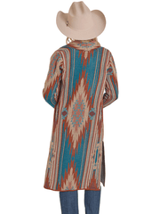 Rock & Roll Denim BW95T07789 Womens Aztec Duster Teal back view. If you need any assistance with this item or the purchase of this item please call us at five six one seven four eight eight eight zero one Monday through Saturday 10:00a.m EST to 8:00 p.m EST