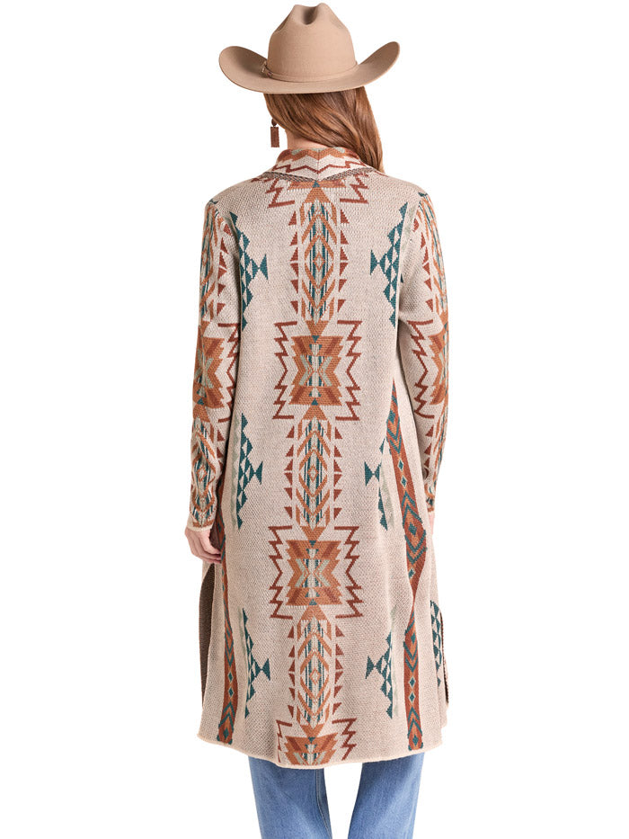Rock & Roll Denim BW95T09737 Womens Aztec Knit Duster Cream