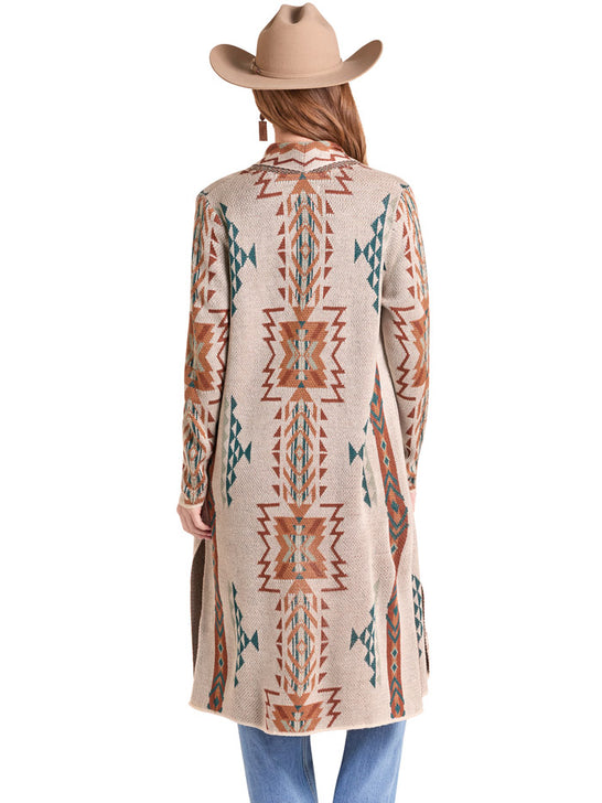 Rock & Roll Denim BW95T09737 Womens Aztec Knit Duster Cream
