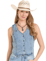 Rock & Roll Denim BW98D08511 Womens Denim Fringed Vest Medium Wash front view. If you need any assistance with this item or the purchase of this item please call us at five six one seven four eight eight eight zero one Monday through Saturday 10:00a.m EST to 8:00 p.m EST
