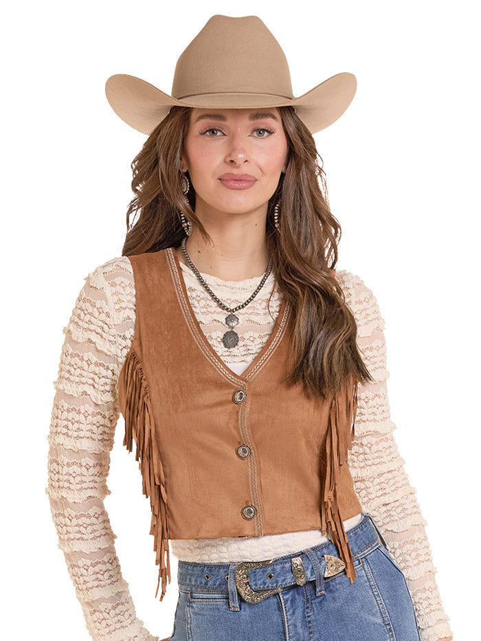 Rock & Roll Denim BW98T09979 Womens Embroidery Fringe Vest Copper front view. If you need any assistance with this item or the purchase of this item please call us at five six one seven four eight eight eight zero one Monday through Saturday 10:00a.m EST to 8:00 p.m EST
