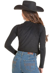 Rock & Roll Denim BW98T09983 Womens Microsuede Embroidered Vest Black back view. If you need any assistance with this item or the purchase of this item please call us at five six one seven four eight eight eight zero one Monday through Saturday 10:00a.m EST to 8:00 p.m EST
