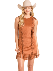 Rock & Roll Denim BWD0R06999-CPR Womens Microsuede Fringe Dress Copper front view. If you need any assistance with this item or the purchase of this item please call us at five six one seven four eight eight eight zero one Monday through Saturday 10:00a.m EST to 8:00 p.m EST
