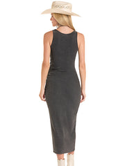 Rock & Roll Denim BWD0R08804 Womens Conch Studded Rib Knit Midi Dress Black back view. If you need any assistance with this item or the purchase of this item please call us at five six one seven four eight eight eight zero one Monday through Saturday 10:00a.m EST to 8:00 p.m EST

