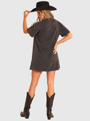 Rock & Roll Denim BWD1R04543 Womens Graphic Dress With Fringe Black back view. If you need any assistance with this item or the purchase of this item please call us at five six one seven four eight eight eight zero one Monday through Saturday 10:00a.m EST to 8:00 p.m EST