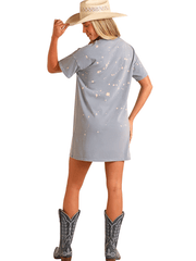 Rock & Roll Denim BWD1R05942 Womens Ramble On T-Shirt Dress Sky Blue back view. If you need any assistance with this item or the purchase of this item please call us at five six one seven four eight eight eight zero one Monday through Saturday 10:00a.m EST to 8:00 p.m EST