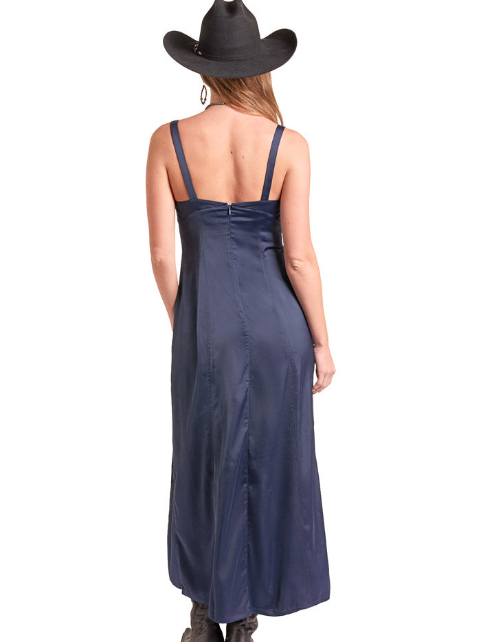Rock & Roll Denim BWD1R09397 Womens Buckle Maxi Dress Navy front view. If you need any assistance with this item or the purchase of this item please call us at five six one seven four eight eight eight zero one Monday through Saturday 10:00a.m EST to 8:00 p.m EST

