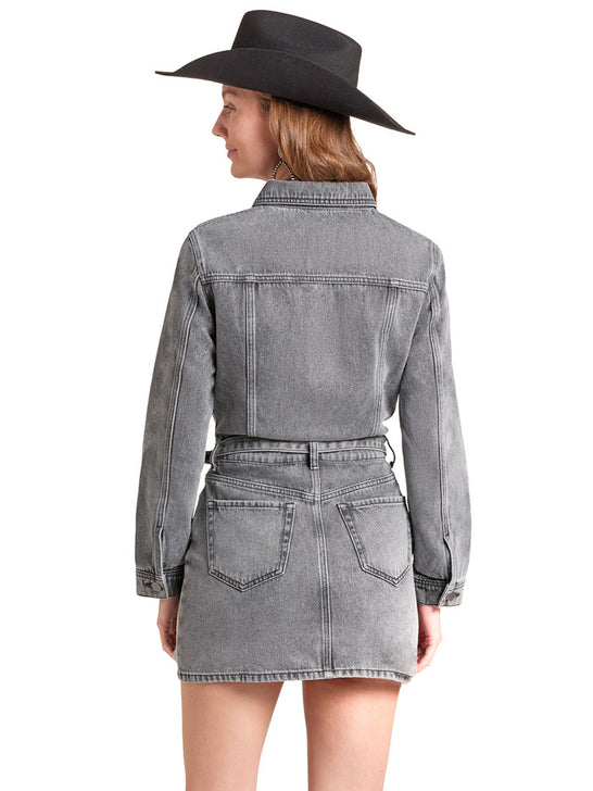 Rock & Roll Denim BWD2D09778 Womens Buckle Long Sleeve Dress Charcoal back view. If you need any assistance with this item or the purchase of this item please call us at five six one seven four eight eight eight zero one Monday through Saturday 10:00a.m EST to 8:00 p.m EST