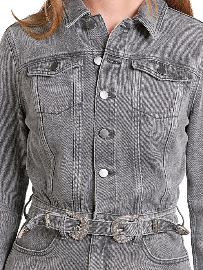 Rock & Roll Denim BWD2D09778 Womens Buckle Long Sleeve Dress Charcoal front view. If you need any assistance with this item or the purchase of this item please call us at five six one seven four eight eight eight zero one Monday through Saturday 10:00a.m EST to 8:00 p.m EST
