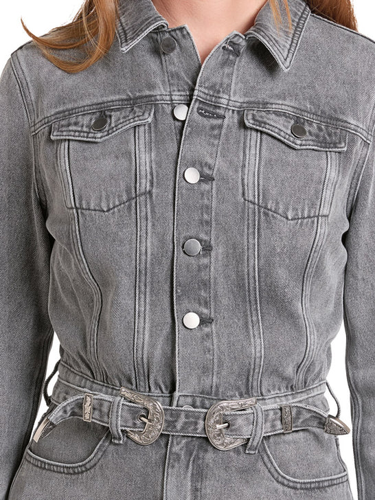  Rock & Roll Denim BWD2D09778 Womens Buckle Long Sleeve Dress Charcoal close up. If you need any assistance with this item or the purchase of this item please call us at five six one seven four eight eight eight zero one Monday through Saturday 10:00a.m EST to 8:00 p.m EST