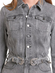  Rock & Roll Denim BWD2D09778 Womens Buckle Long Sleeve Dress Charcoal close up. If you need any assistance with this item or the purchase of this item please call us at five six one seven four eight eight eight zero one Monday through Saturday 10:00a.m EST to 8:00 p.m EST