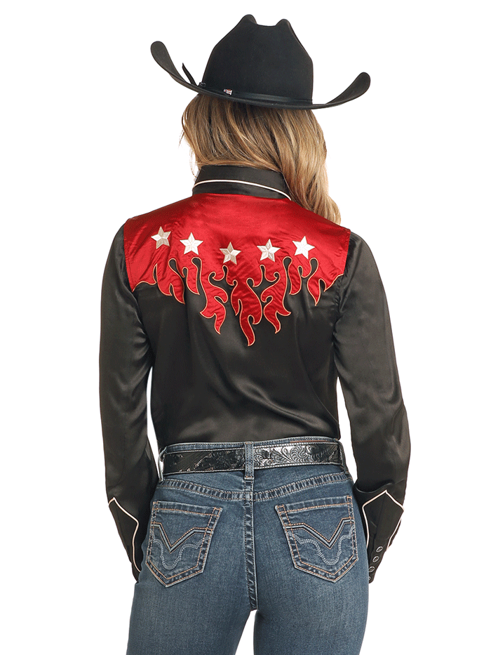 Rock & Roll Denim BWN2S04475 Womens Retro Shirt With Flames Black front view. If you need any assistance with this item or the purchase of this item please call us at five six one seven four eight eight eight zero one Monday through Saturday 10:00a.m EST to 8:00 p.m EST

