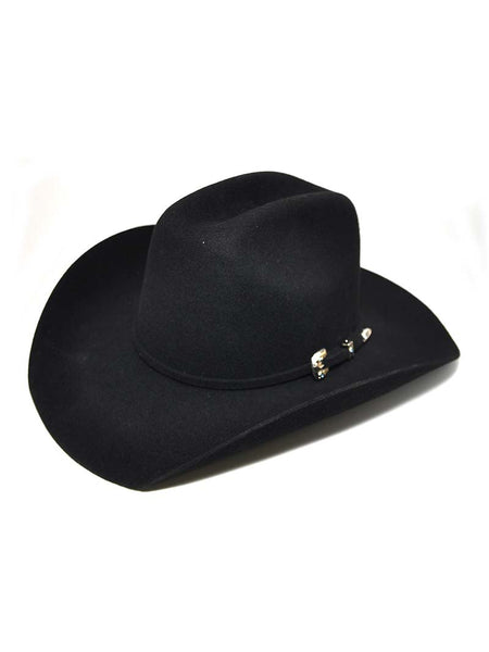 Bullhide KINGMAN JR 0646BL Kids Premium Wool Western Hat Black front and side view. If you need any assistance with this item or the purchase of this item please call us at five six one seven four eight eight eight zero one Monday through Saturday 10:00a.m EST to 8:00 p.m EST