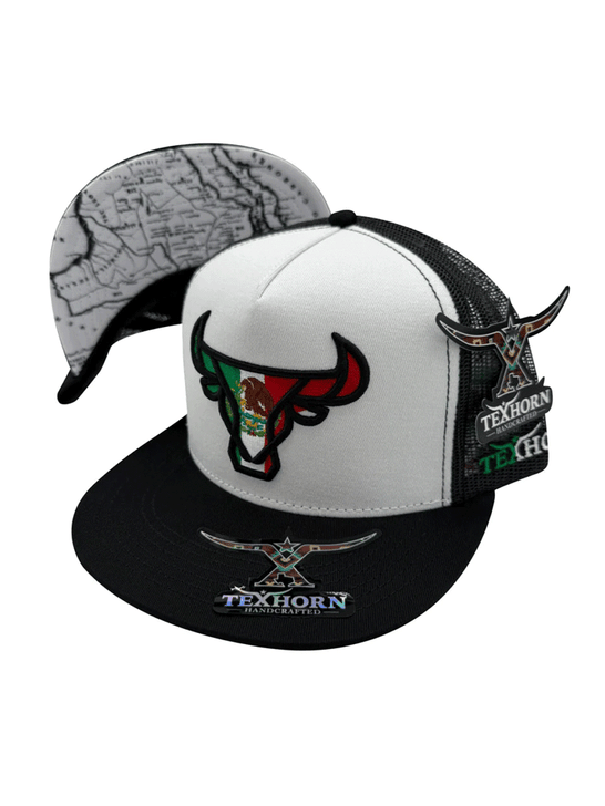 Texhorn CATTLE MX Trucker Cap Black side / front and brim view. If you need any assistance with this item or the purchase of this item please call us at five six one seven four eight eight eight zero one Monday through Saturday 10:00a.m EST to 8:00 p.m EST