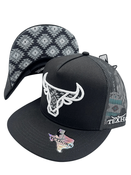 Texhorn CATTLE BLACK Trucker Cap Black front / side and brim view. If you need any assistance with this item or the purchase of this item please call us at five six one seven four eight eight eight zero one Monday through Saturday 10:00a.m EST to 8:00 p.m EST