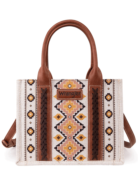 Wrangler WG2202-8120SCF Womens Southwestern Print Small Canvas Tote Crossbody Coffee front view. If you need any assistance with this item or the purchase of this item please call us at five six one seven four eight eight eight zero one Monday through Saturday 10:00a.m EST to 8:00 p.m EST