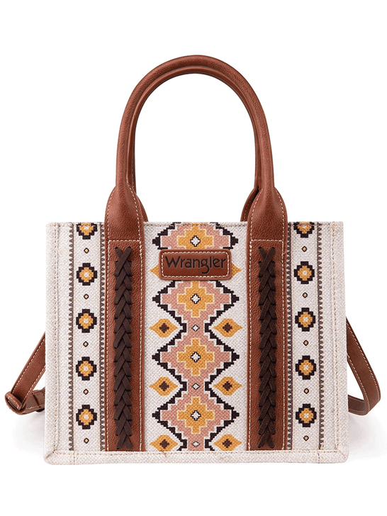 Wrangler WG2202-8120SCF Womens Southwestern Print Small Canvas Tote Crossbody Coffee front view. If you need any assistance with this item or the purchase of this item please call us at five six one seven four eight eight eight zero one Monday through Saturday 10:00a.m EST to 8:00 p.m EST