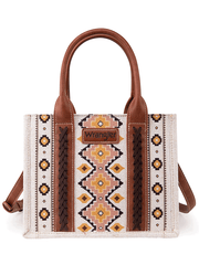Wrangler WG2202-8120SCF Womens Southwestern Print Small Canvas Tote Crossbody Coffee front view. If you need any assistance with this item or the purchase of this item please call us at five six one seven four eight eight eight zero one Monday through Saturday 10:00a.m EST to 8:00 p.m EST