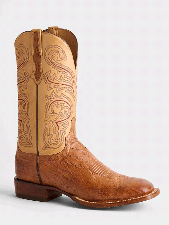 Lucchese CL1028.W8 Mens LANCE Smooth Ostrich Western Boots Barnwood front and side view. If you need any assistance with this item or the purchase of this item please call us at five six one seven four eight eight eight zero one Monday through Saturday 10:00a.m EST to 8:00 p.m EST