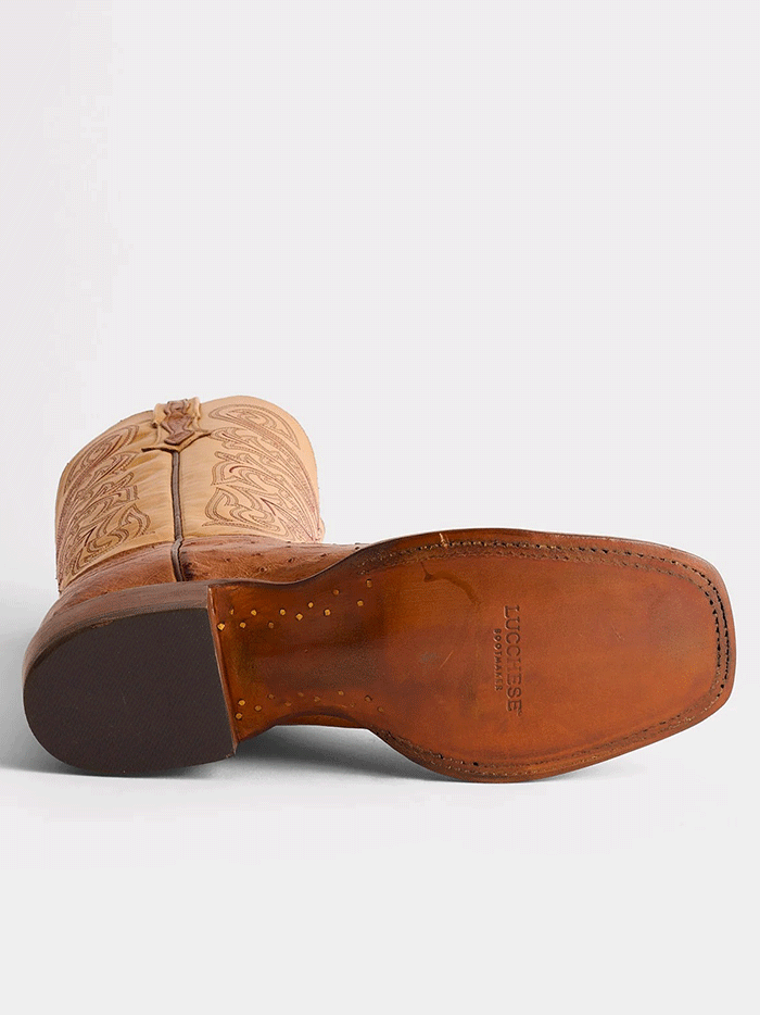 Lucchese CL1028.W8 Mens LANCE Smooth Ostrich Western Boots Barnwood front and side view. If you need any assistance with this item or the purchase of this item please call us at five six one seven four eight eight eight zero one Monday through Saturday 10:00a.m EST to 8:00 p.m EST