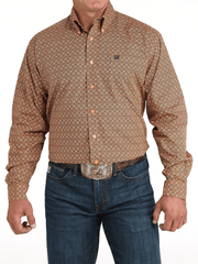Cinch MTW1105962 Mens Long Sleeve Geometric Print Shirt Coral front view. If you need any assistance with this item or the purchase of this item please call us at five six one seven four eight eight eight zero one Monday through Saturday 10:00a.m EST to 8:00 p.m EST