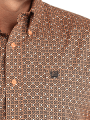 Cinch MTW1105962 Mens Long Sleeve Geometric Print Shirt Coral close up. If you need any assistance with this item or the purchase of this item please call us at five six one seven four eight eight eight zero one Monday through Saturday 10:00a.m EST to 8:00 p.m EST
