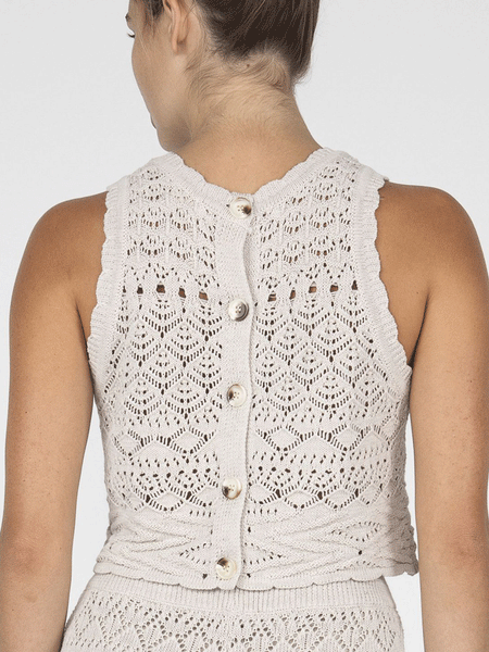 Miss Me MSW0387T Womens Crop Crochet Tank Natural back view. If you need any assistance with this item or the purchase of this item please call us at five six one seven four eight eight eight zero one Monday through Saturday 10:00a.m EST to 8:00 p.m EST