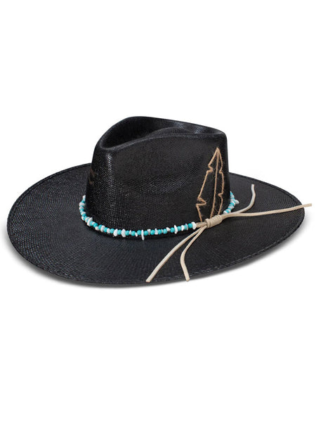 Charlie 1 Horse CSMDNT-343607 MIDNIGHT TOKER Straw Hat Black side / front view. If you need any assistance with this item or the purchase of this item please call us at five six one seven four eight eight eight zero one Monday through Saturday 10:00a.m EST to 8:00 p.m EST