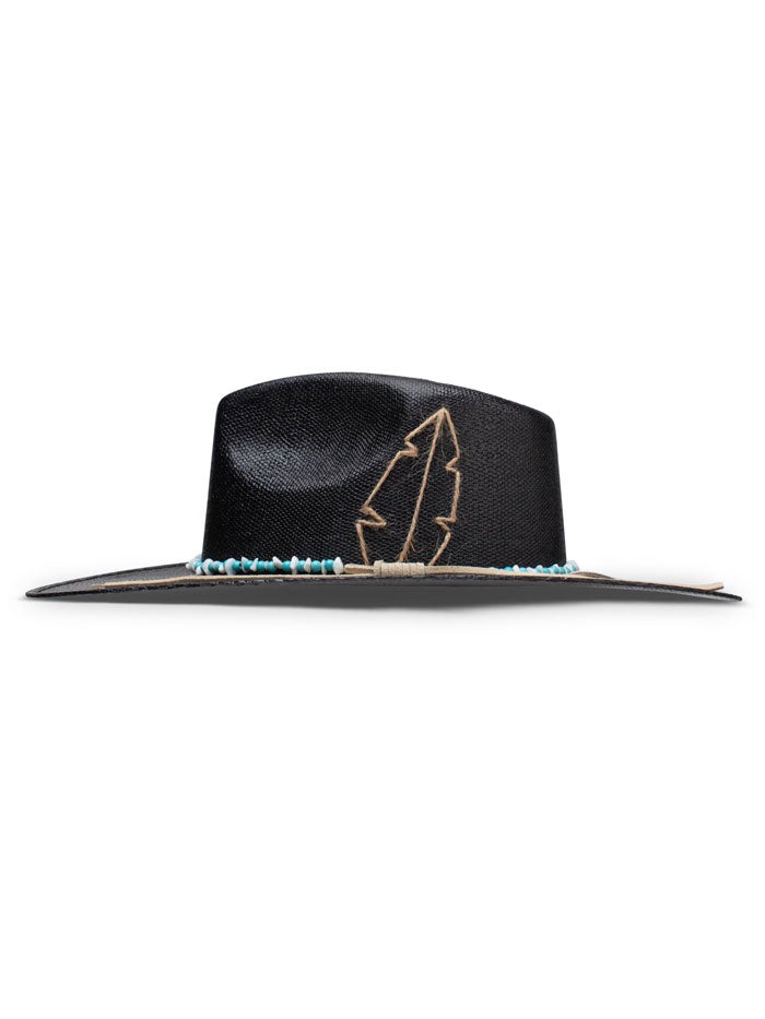 Charlie 1 Horse CSMDNT-343607 MIDNIGHT TOKER Straw Hat Black side / front view. If you need any assistance with this item or the purchase of this item please call us at five six one seven four eight eight eight zero one Monday through Saturday 10:00a.m EST to 8:00 p.m EST