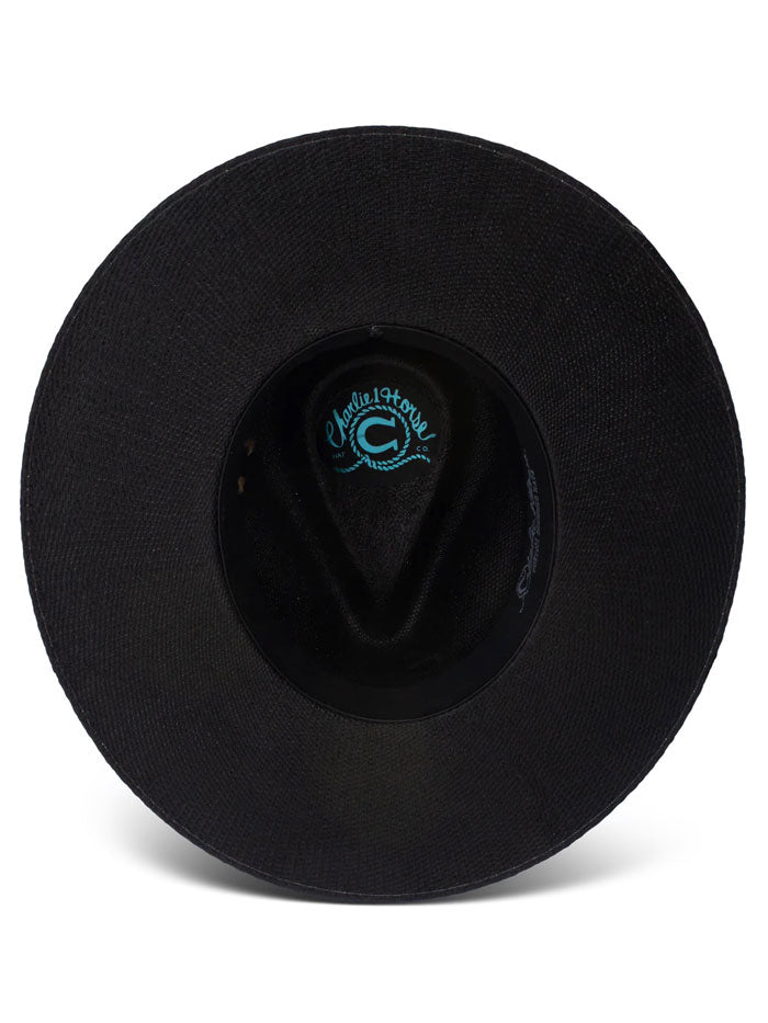 Charlie 1 Horse CSMDNT-343607 MIDNIGHT TOKER Straw Hat Black side / front view. If you need any assistance with this item or the purchase of this item please call us at five six one seven four eight eight eight zero one Monday through Saturday 10:00a.m EST to 8:00 p.m EST