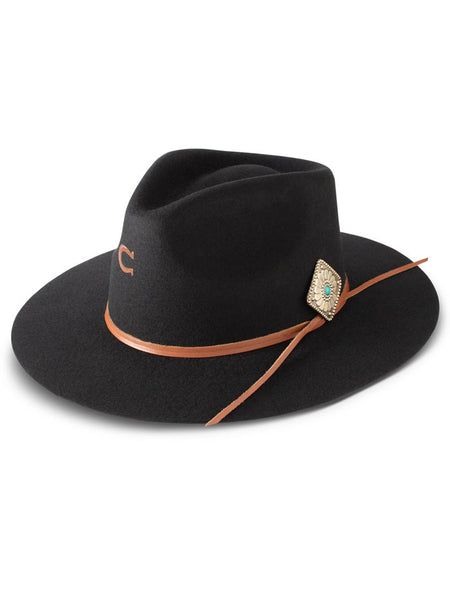 Charlie 1 Horse CWLOBU-403007 Womens LONE BUTTE Wool Hat Black side / front view. If you need any assistance with this item or the purchase of this item please call us at five six one seven four eight eight eight zero one Monday through Saturday 10:00a.m EST to 8:00 p.m EST