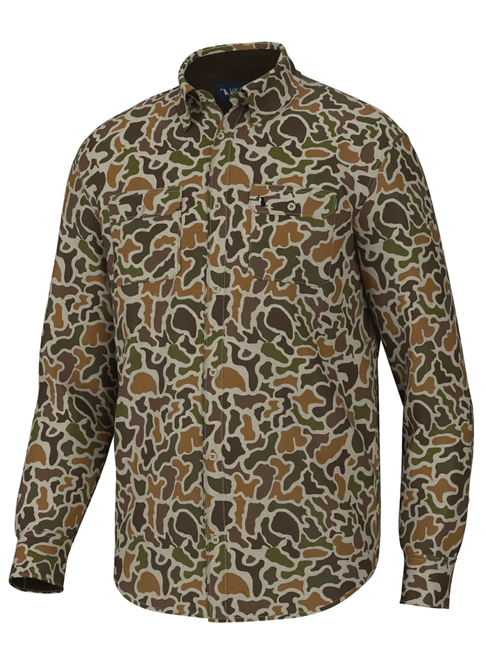 Local Boy Outfitters L1500032-LCV Mens Camo Buttom Up Shirt Localflage Vintage front view. If you need any assistance with this item or the purchase of this item please call us at five six one seven four eight eight eight zero one Monday through Saturday 10:00a.m EST to 8:00 p.m EST