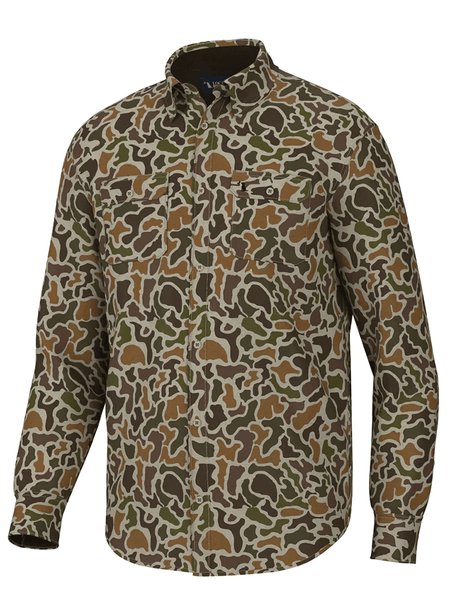 Local Boy Outfitters L1500032-LCV Mens Camo Buttom Up Shirt Localflage Vintage front view. If you need any assistance with this item or the purchase of this item please call us at five six one seven four eight eight eight zero one Monday through Saturday 10:00a.m EST to 8:00 p.m EST