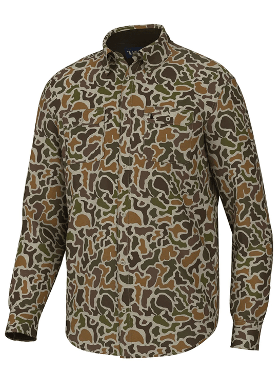 Local Boy Outfitters L1500032-LCV Mens Camo Buttom Up Shirt Localflage Vintage front view. If you need any assistance with this item or the purchase of this item please call us at five six one seven four eight eight eight zero one Monday through Saturday 10:00a.m EST to 8:00 p.m EST