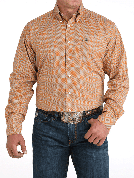Cinch MTW1105980 Mens Long Sleeve Print Shirt Brown Tan front view. If you need any assistance with this item or the purchase of this item please call us at five six one seven four eight eight eight zero one Monday through Saturday 10:00a.m EST to 8:00 p.m EST