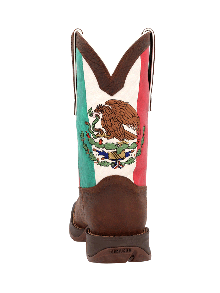 Durango DDB0430 Mens Rebel Mexico Flag Western Boot Sandy Brown front and side view. If you need any assistance with this item or the purchase of this item please call us at five six one seven four eight eight eight zero one Monday through Saturday 10:00a.m EST to 8:00 p.m EST