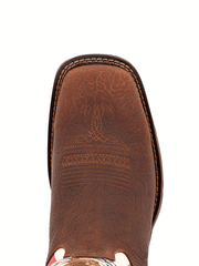 Durango DDB0430 Mens Rebel Mexico Flag Western Boot Sandy Brown toe view from above. If you need any assistance with this item or the purchase of this item please call us at five six one seven four eight eight eight zero one Monday through Saturday 10:00a.m EST to 8:00 p.m EST