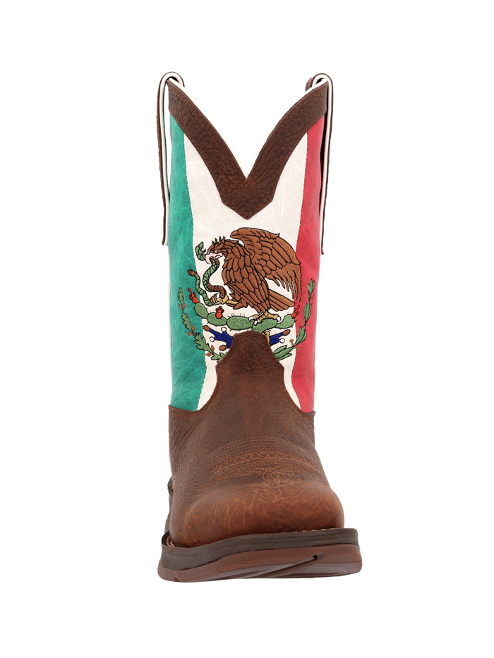 Durango DDB0430 Mens Rebel Mexico Flag Western Boot Sandy Brown front and side view. If you need any assistance with this item or the purchase of this item please call us at five six one seven four eight eight eight zero one Monday through Saturday 10:00a.m EST to 8:00 p.m EST