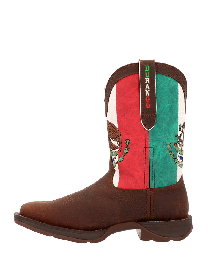 Durango DDB0430 Mens Rebel Mexico Flag Western Boot Sandy Brown front and side view. If you need any assistance with this item or the purchase of this item please call us at five six one seven four eight eight eight zero one Monday through Saturday 10:00a.m EST to 8:00 p.m EST