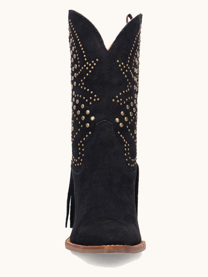 Dingo DI2357-BK Womens Star Power Suede Leather Bootie Black front and side view. If you need any assistance with this item or the purchase of this item please call us at five six one seven four eight eight eight zero one Monday through Saturday 10:00a.m EST to 8:00 p.m EST

