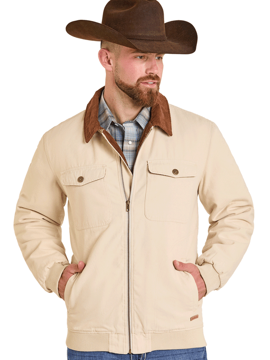 Panhandle Slim DM92C06168 Mens Bomber Washed Canvas Jacket Natural front view. If you need any assistance with this item or the purchase of this item please call us at five six one seven four eight eight eight zero one Monday through Saturday 10:00a.m EST to 8:00 p.m EST
